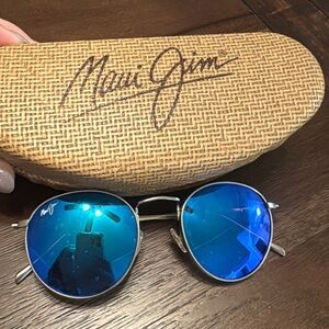 Maui Jim Silver Frame Blue Lens Sunglasses